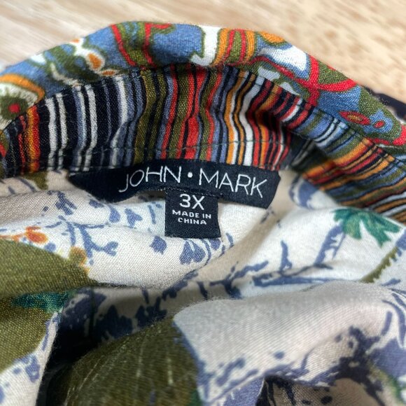 John Mark Mixed Print Button Up Tunic Shirt Boho Women 3X Long Roll Tab Sleeve - Picture 7 of 9